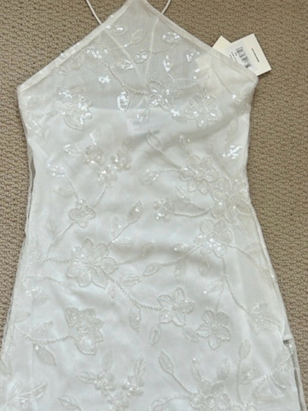 Peppermayo XS Sheer White Floral Sequin Embroidered Halter Slip Dress - Women's